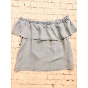 Cotton On Women's Denim Chambray Flounce Off The Shoulder Top Blue Size Medium